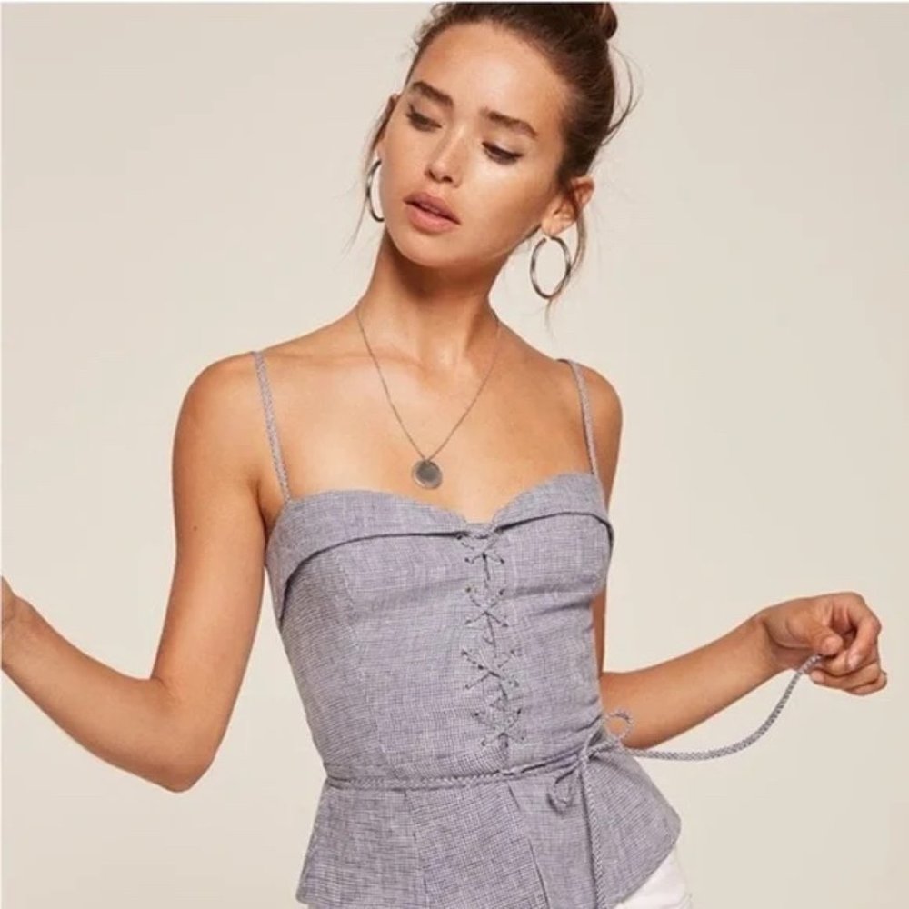 Reformation Clayton Corset Top in Check Gingham Print